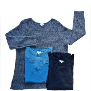 Avenue Women Bundle Of 3 Sz 14/16 Grey Sweater, Black, Turquoise Top With Lace